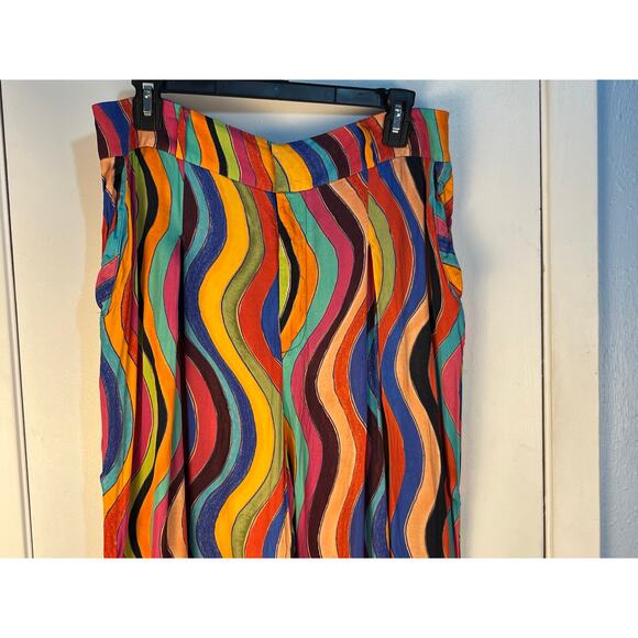 Farm Rio x Anthropologie Pants Large High Rise Striped Rainbow Wide Leg - Picture 3 of 10